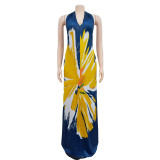 Fashion Print Backless Halter Maxi Dress BY-6632