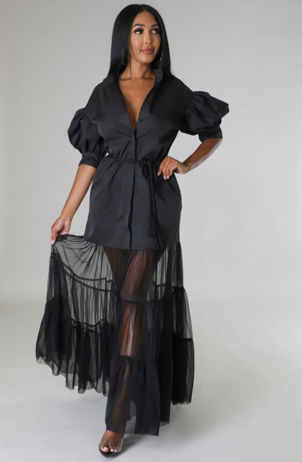 Solid Color Mesh Patchwork Shirt XHXF-949