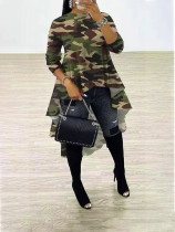 Long Sleeve Camouflage Print Irregular Dress SH-390715