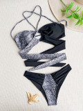 Snake Print Color Blocking Bikinis Two Piece Swimsuit CASF-6560