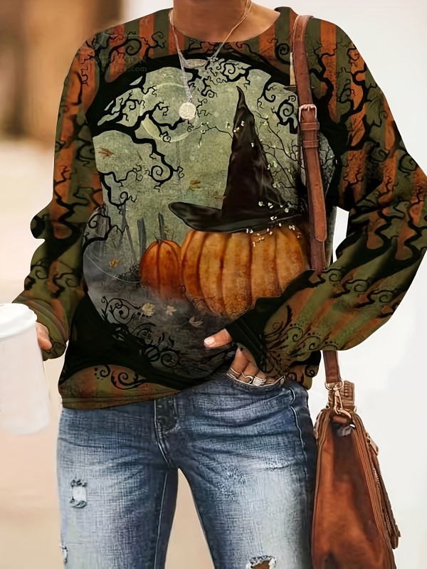 Halloween Print Long Sleeve Casual Sweatshirts SH-390737