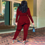 Plus Size Solid Deep V Neck Two Piece Pants Set NNWF-N7916