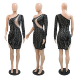 Sexy Single Shoulder Sequin Hot Drill Mini Dress CYA-900307