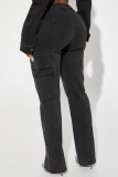 Fashion Denim Long Sleeve Short Coat 2 Piece Set MEM-88510
