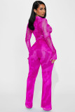 Fashion Mesh Print Long Sleeve Two Piece Pants Set YD-8772