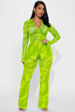 Fashion Mesh Print Long Sleeve Two Piece Pants Set YD-8772