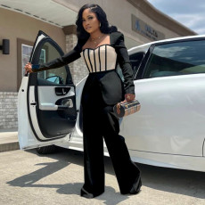 Color Clock Long Sleeve Wide Leg Jumpsuit YF-10590