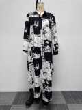 Plus Size Print Long Sleeve Irregular Shirt Dress NY-10595