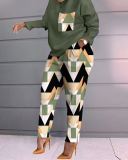 Plus Size Casual Print Long Sleeve Pants Two Piece Set GSRX-9076
