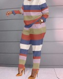 Plus Size Casual Print Long Sleeve Pants Two Piece Set GSRX-9076