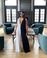 Black White Color Block Sleeveless Jumpsuit ZDF-31295