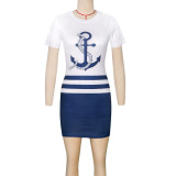 Summer Round Neck Printed Striped Dress SH-390601