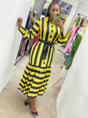 Fashion Stripe Print Long Sleeve Shirt Dress OMY-11022
