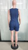 Double Breasted Sleeveless Denim Jumpsuit LX-6960