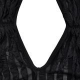 Sexy Solid Hollow Out Backless Mini  Dress BY-6670