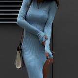 Sexy Long Sleeve Backless Slit Bodycon Dress FL-22153