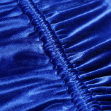 High Necked Shrink Pleated Drawstring Mini Dress FL-21551