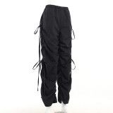 Drawstring Hole Breaking Casual Loose Wide Leg Pants FL-22031