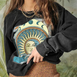 Knit Crew Neck Printed Long Sleeve Sweatshirt FL-21060
