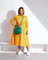 Solid Color Long Sleeve Tie Up Shirt Dress GYLY-10211