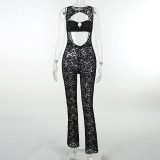 Lace Printed See Through Hollow Out Jumpsuit FL-23515