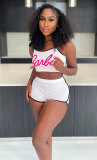 Letter Print Sling Vest And Shorts Sport 2 Piece Set XHXF-8683