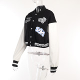 Contrast Color Print Baseball Jacket FL-23439