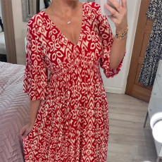 Plus Size Half Sleeve Loose Print Dress  GOFY-23010