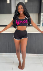 Letter Print Sling Vest And Shorts Sport 2 Piece Set XHXF-8683