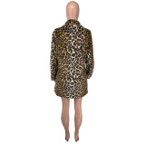 Leopard Print Long Sleeve Loose Plush Jacket NK-8629