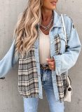 Denim Long Sleeve Plaid Shirt Jacket GOFY-W220239