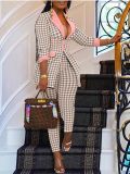 Print Long Sleeve Blazer And Pants 2 Piece Set YF-10400