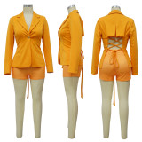 Solid Color Long Sleeve V-Neck Blazer YF-10600