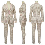 Print Long Sleeve Blazer And Pants 2 Piece Set YF-10400