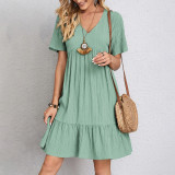 Plus Size Short Sleeve Solid Color Casual Dress GOFY-W230343