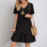 Plus Size Short Sleeve Solid Color Casual Dress GOFY-W230343