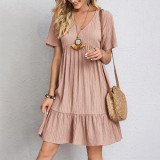 Plus Size Short Sleeve Solid Color Casual Dress GOFY-W230343