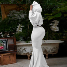 Plus Size Solid Color Hooded Fishtail Skirt Two Piece Set NY-10615