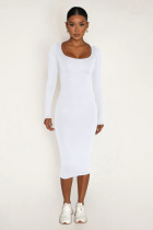 Casual Plush Long Sleeve Solid Midi Dress  MZ-2812