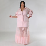 Plus Size Mesh Patchwork Short Sleeve Maxi Dress NNWF-7937
