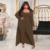Plus Size Solid Color Long Sleeve Two Piece Pants Set NNWF-7934