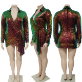 Plus Size Sexy Sequin Tie Up Nightclub Dress NNWF-7938