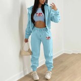 Christmas Padded Printed Hooded Sweatshirt Sport Three Piece Pants Set TK-001