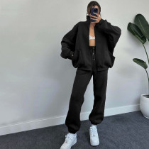 Solid Color Zipper Sweatshirt Coat Two Piece Pants Set SSNF-211340