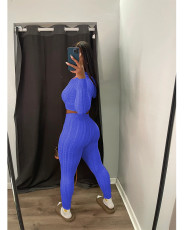Solid Color Sweater Knit Long Sleeve Two Piece Pants Set QXTF-8213