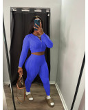 Solid Color Sweater Knit Long Sleeve Two Piece Pants Set QXTF-8213