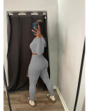 Solid Color Sweater Knit Long Sleeve Two Piece Pants Set QXTF-8213