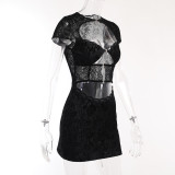 Lace Hollow Out Mini Dress FL-23463
