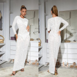 Mesh See Through Long Sleeve Hot Drill Maxi Dress BY-6505