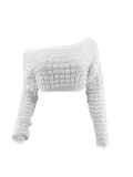 Solid Color Off Shoulder Crop Tops YH-5306